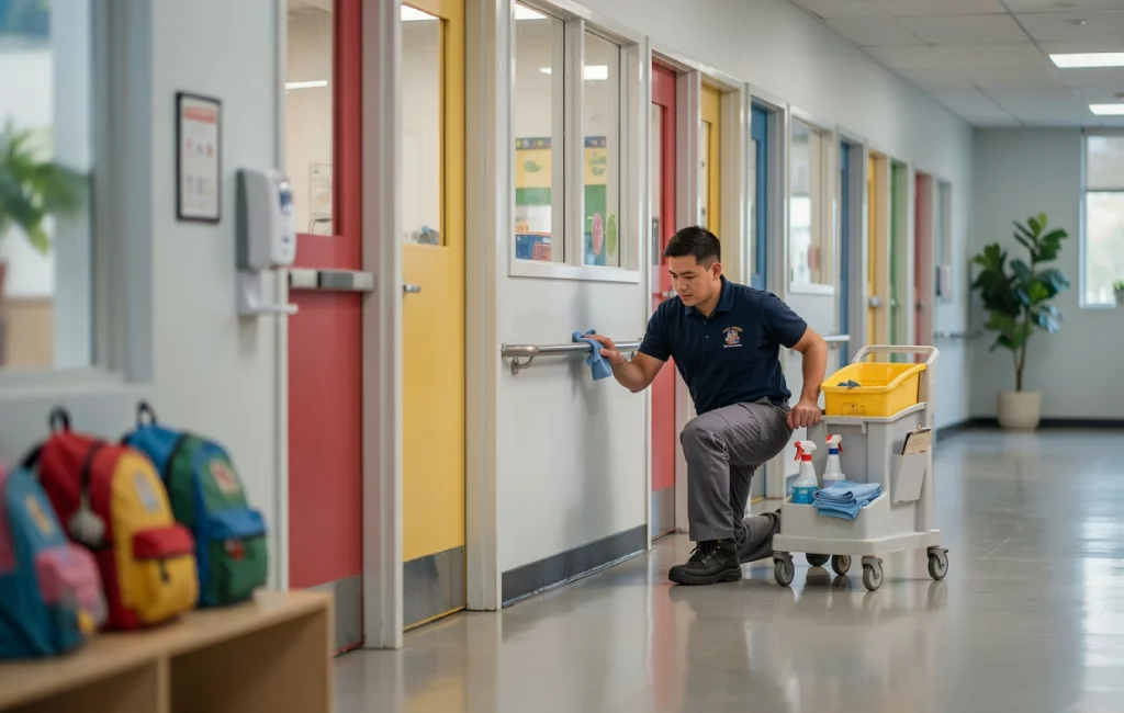 How much does it cost to clean a school per month in Illinois