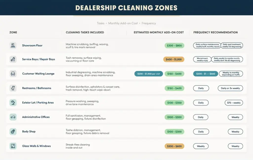 Which Zones Drive the Most Cost in a Dealership Cleaning Contract